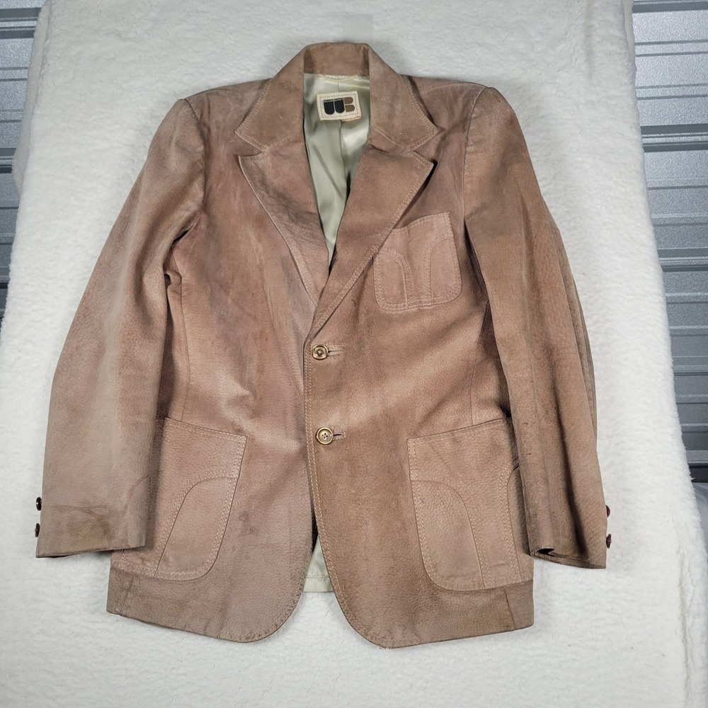 William Barry Suede Leather Blazer Mens Size 42 Tan Brown 70s Western Sport Coat